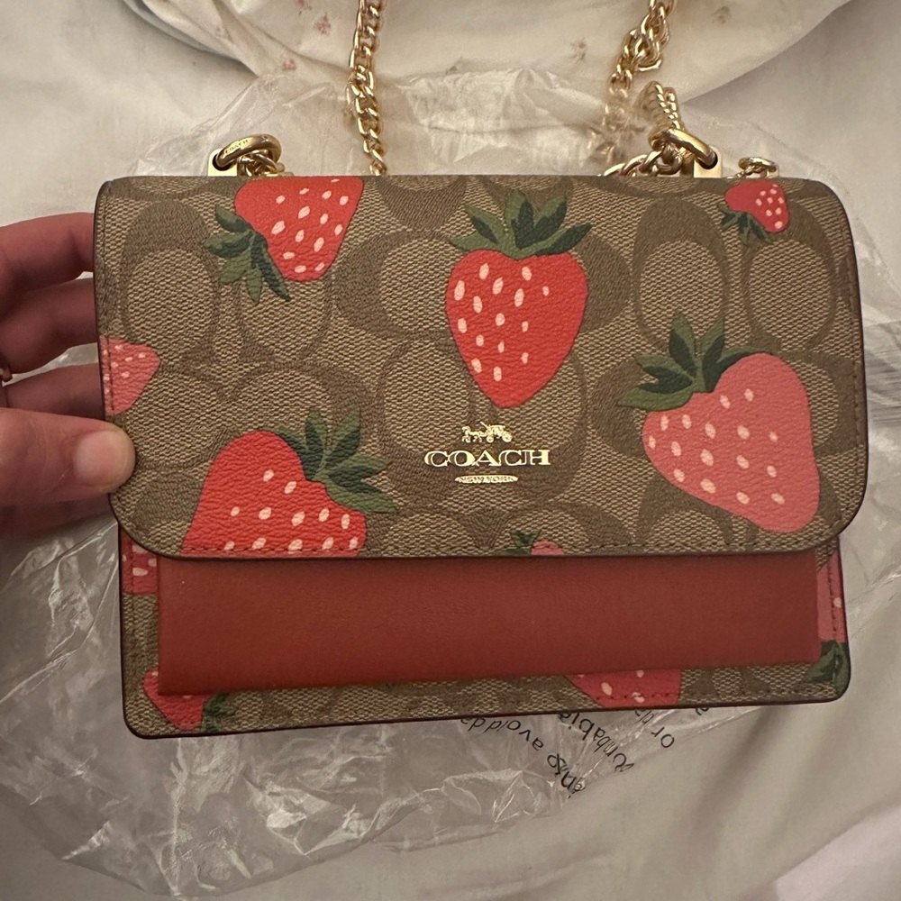Authentic Coach mini Klare crossbody wild strawberry print